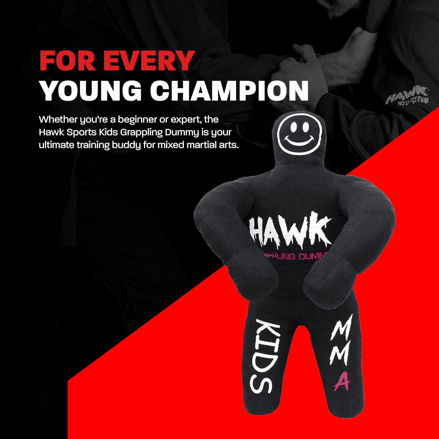 Hawk Sports Kids Grappling Dummy for Fitness & Training, Pose, Strike & Throw Wrestling Dummy for Kids, 3 ft. Punching Dummy for MMA, Jiu-Jitsu, Judo, Karate & Wrestling Practice & Sparring