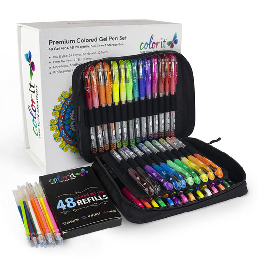 Gel & Glitter Pens for Adult Coloring: Metallic, Neon, and Glitter with Refills