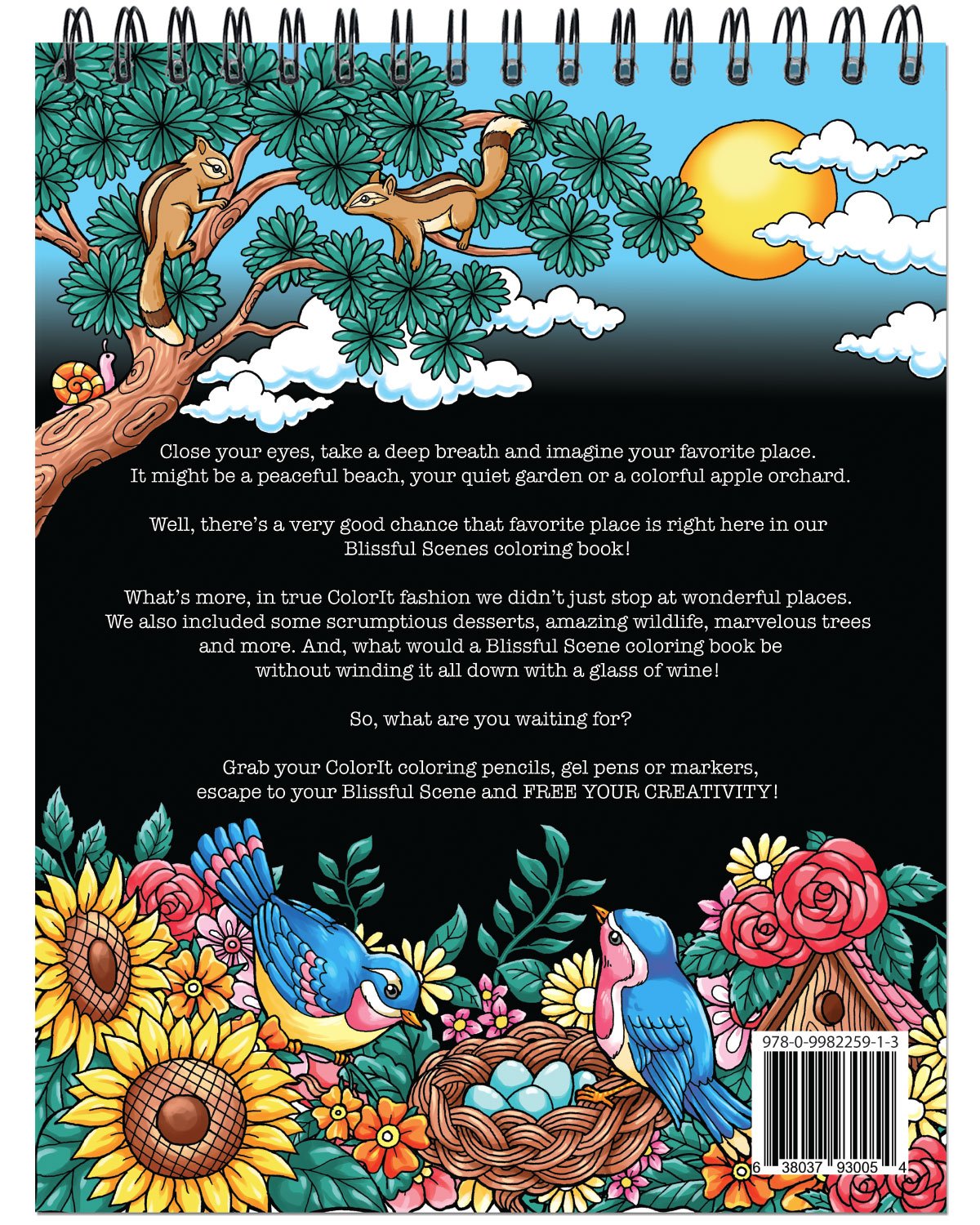 Blissful Scenes Adult Coloring Book - Features 50 Original Hand Drawn Designs Printed on Artist Quality Paper, Hardback Covers, Spiral Binding, Perforated Pages, Bonus Blotter