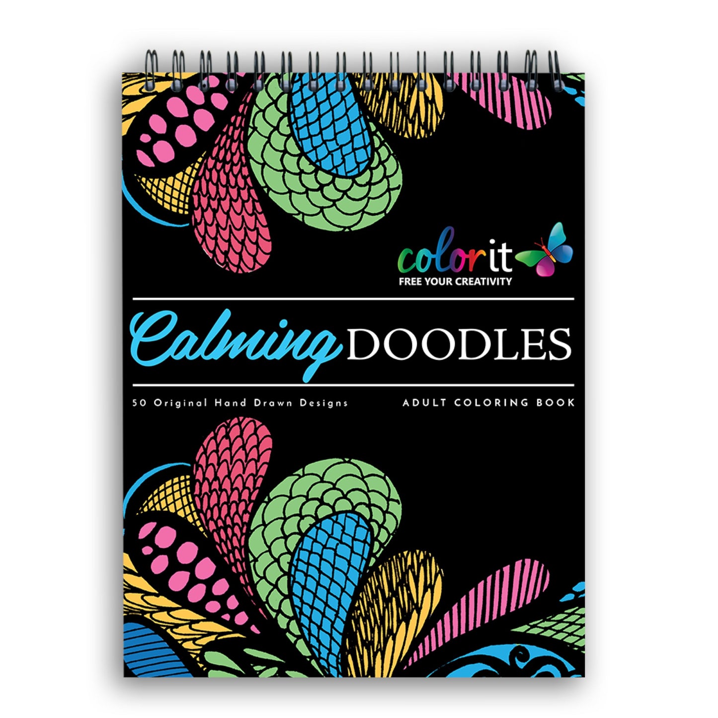 Calming Doodles Adult Coloring Book - Features 50 Original Hand Drawn Anti-Stress Zentangle Designs