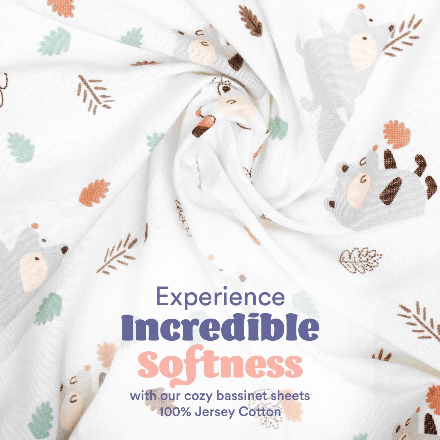 Cloud Baby Bassinet Sheet 32"x16" (2 Pack) - 100% Organic Jersey Cotton, Breathable and Soft for Baby Boy Girl Newborn Infant Unisex (Woodland Animals and Leaves)