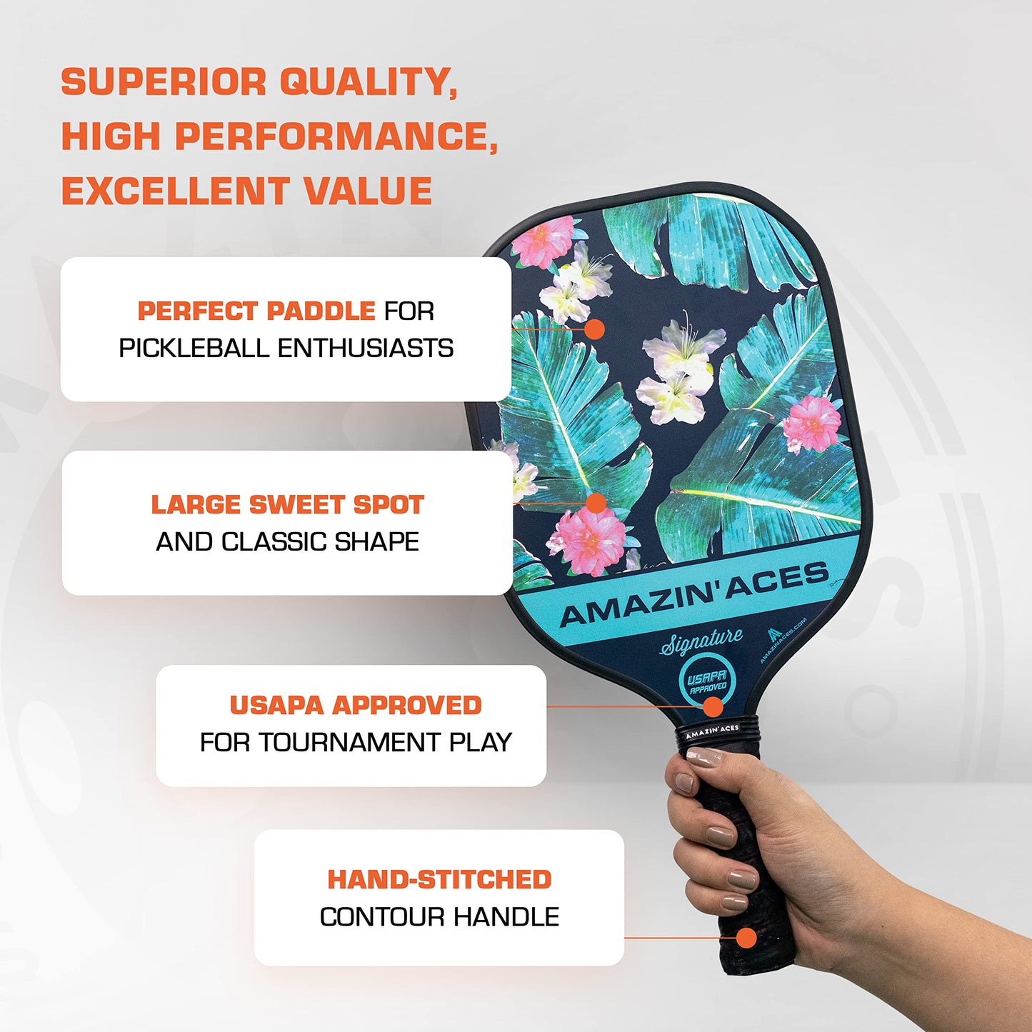 Amazin' Aces Signature Pickleball Single Paddle Green - 1 USAPA-Approved Pickleball Racket with Graphite Face & Polymer Honeycomb Core, 1 Paddle Cover & 1 Carry Bag