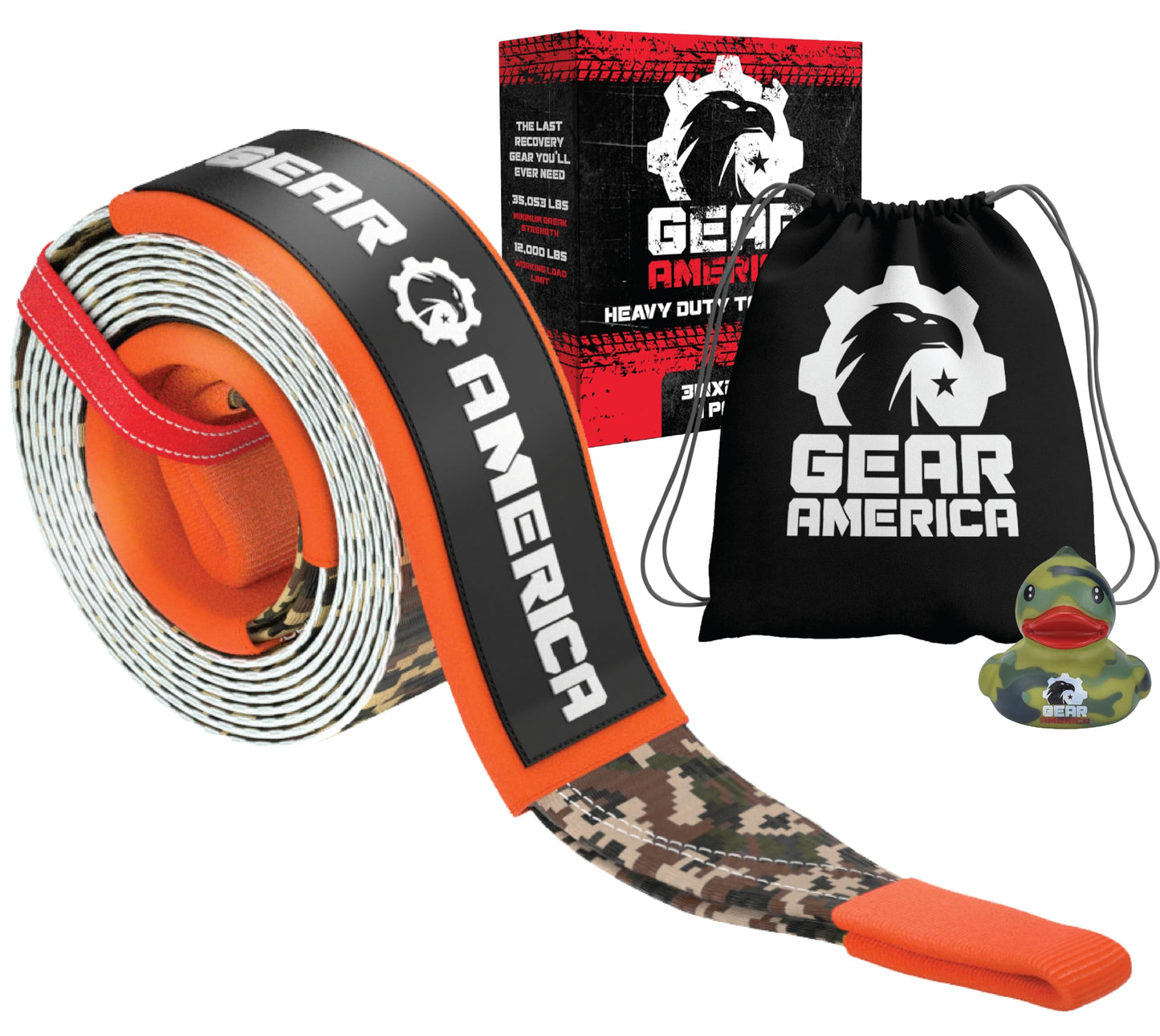 GearAmerica Tow Strap 3"x20' Heavy Duty Tree Saver Winch Strap 35,053lbs Break Strength Tow Rope Recovery Straps Offroad � Weather Resistant Recovery Rope + Triple Reinforced Loops Towing Strap (Camo)