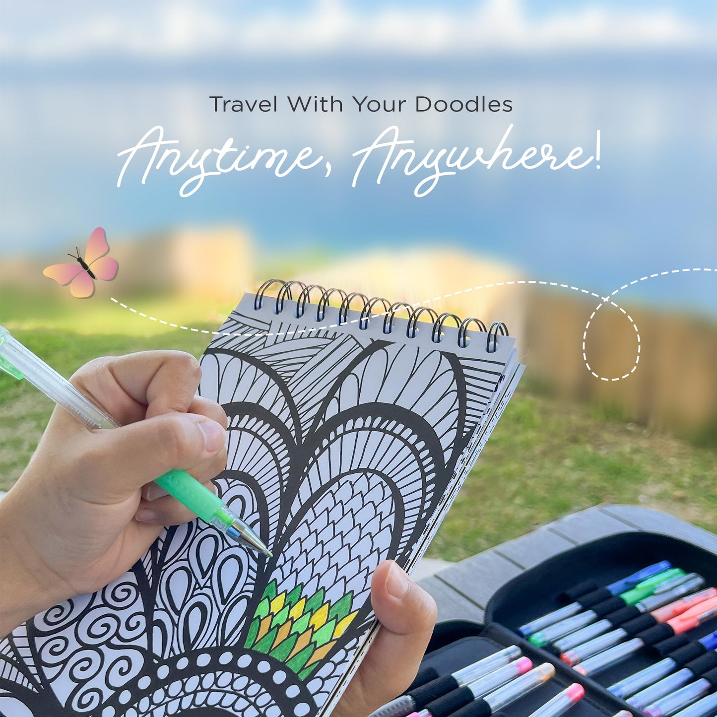 Traveling Doodles Illustrated By Virginia Falkinburg | Adult Coloring Book Mindful