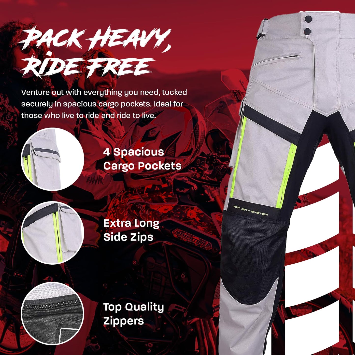 HWK Motorcycle Pants Cargo Pants Work Pants for Men Adventure Hi-Vis All-Purpose