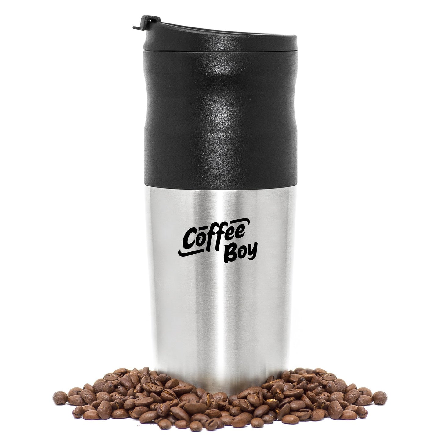 Coffee Boy All-in-One Portable Coffee Maker, with Rechargeable Electric Ceramic Coffee Grinder, 14oz Coffee Travel Mug, and Pour Over Coffee Espresso Dripper - Great for the Office or Camping