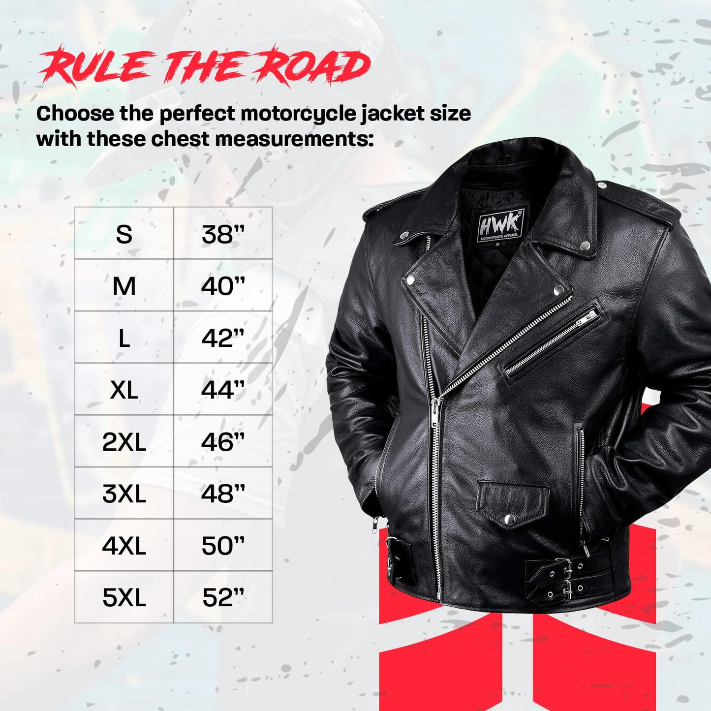 HWK Brando Leather Motorcycle Jacket for Men, Genuine Black Leather Jacket with Removable CE Armor for Motorbike Riding