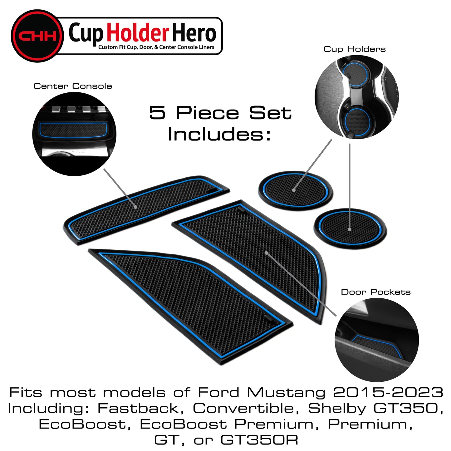 2015-2022 Ford Mustang - Premium Cup Holder Liners Kit