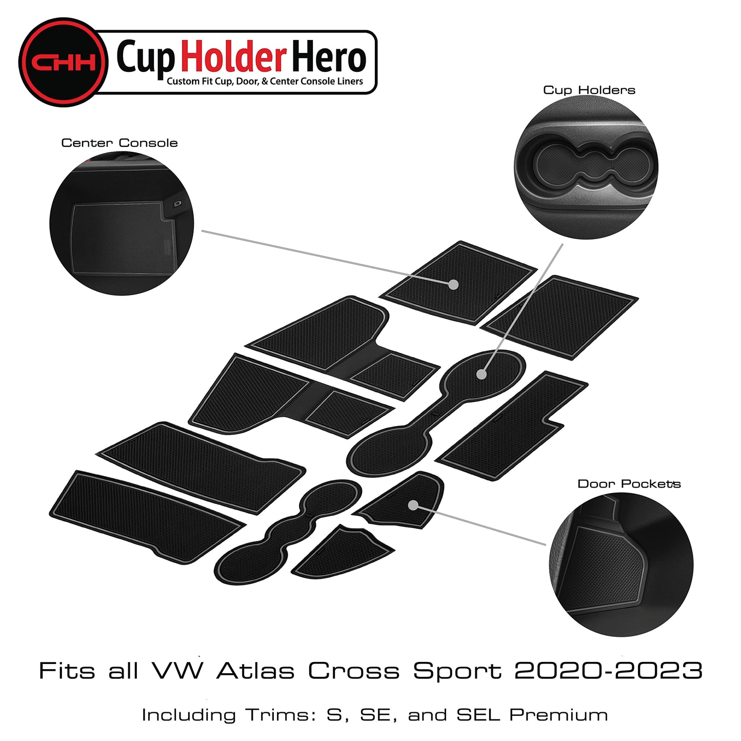 2020-2022 Volkswagen Atlas Cross Sport - Premium Cup Holder Liners Kit