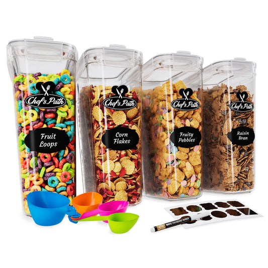 Cereal Containers Storage Set Large (4L,135.2 Oz), Airtight Food Storage Containers for Kitchen & Pantry Organization, Cereal Storage Container Set for Crunchiness, BPA Free Dispenser Keepers (4)