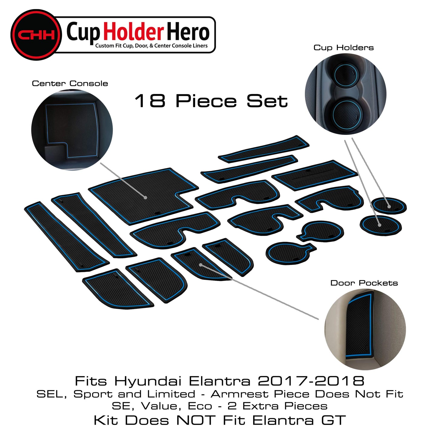 2017-2018 Hyundai Elantra - Premium Cup Holder Liners Kit