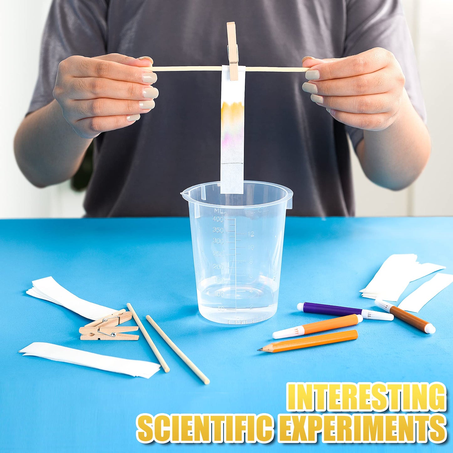 Paper Chromatography Experiment Kit With Lab Instructions - DIY Science Experiment For Home, School, Lab - Kit Includes 50-Sheet Filter Paper, Beaker, Dowel, Clips, Pens, Pencil, Detailed Instructions