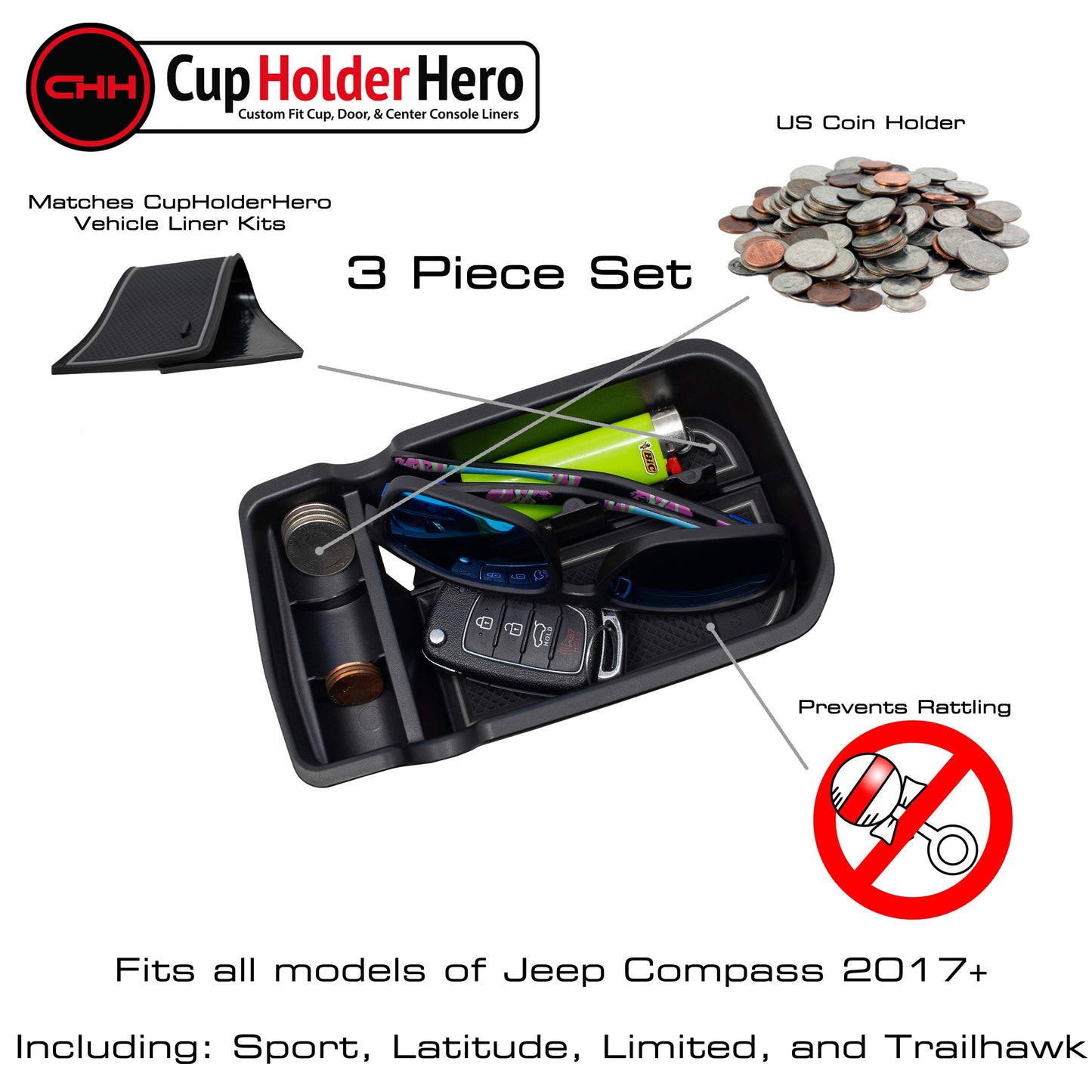 Jeep Compass 2018-2021 - Premium Console Tray Organizer with Liners Kit