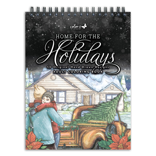 ColorIt Home for the Holidays, Christmas Coloring Book for Adults, 50 Nostalgic Illustrations of Holiday Scenes and Traditions, Thick Perforated Paper, Spiral Binding, Hardback Book Cover, Ink Blotter