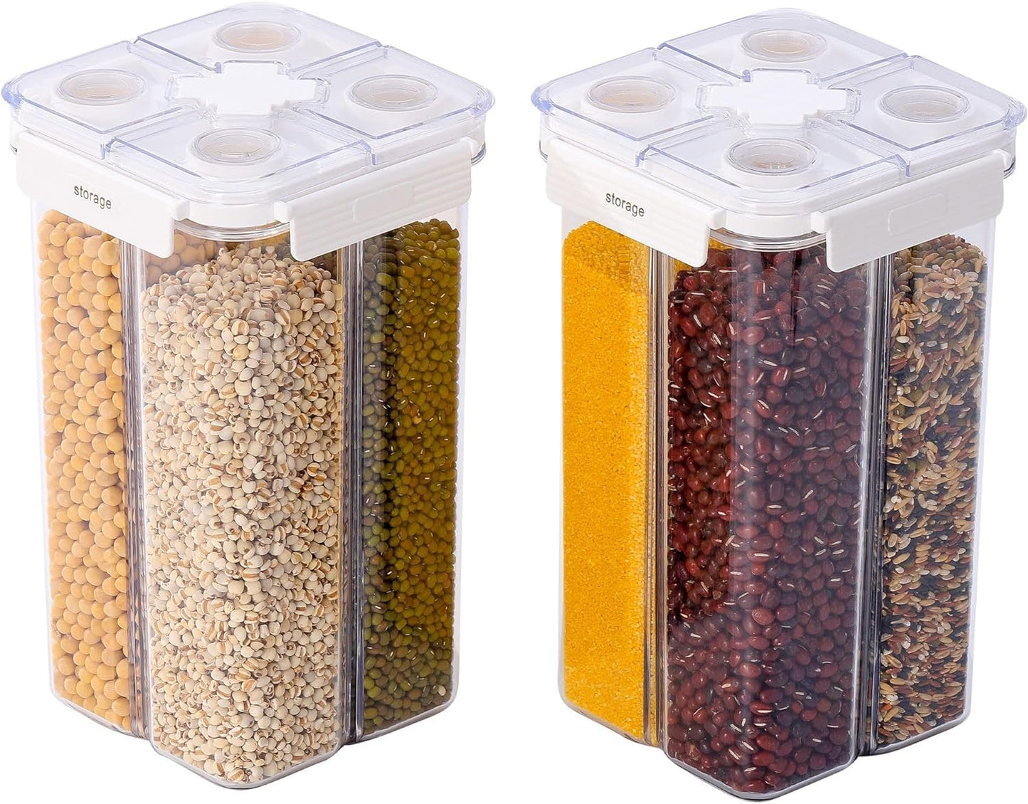 Chef's Path Customizable Airtight Pantry Storage Containers with Lids, 4 Adjustable Compartments - BPA-Free Kitchen Organizers and Storage for Cereal, Pasta, Grains, & More - 2-Pack, 2.4L Containers