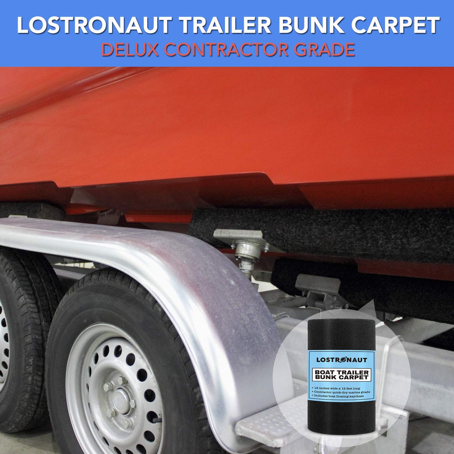 LOSTRONAUT Boat Trailer Bunk Carpet - 12 Inches x 12 feet Roll - Contractor Grade Marine Carpet Padding 12 Inches x 12 feet