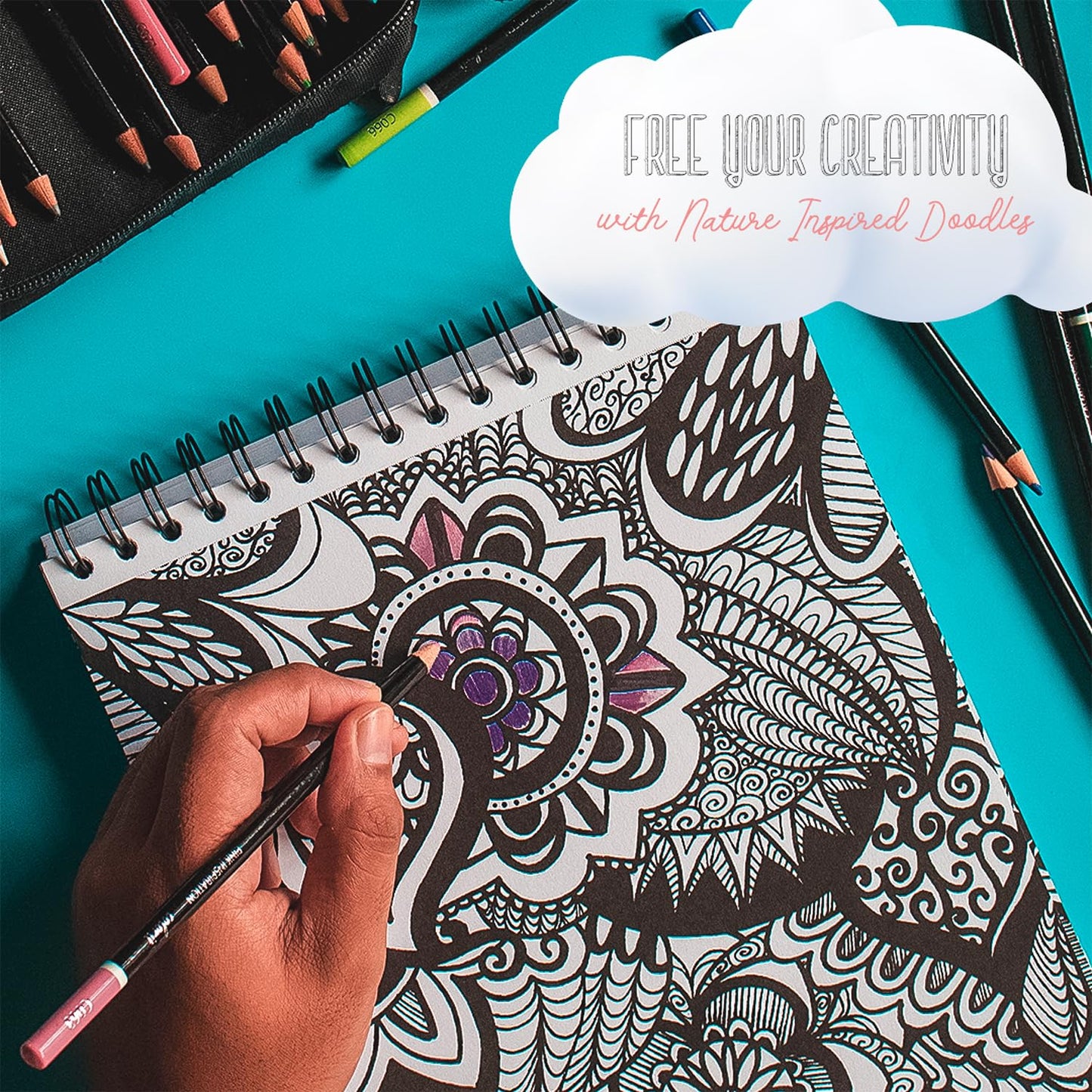 Calming Doodles Adult Coloring Book - Features 50 Original Hand Drawn Anti-Stress Zentangle Designs