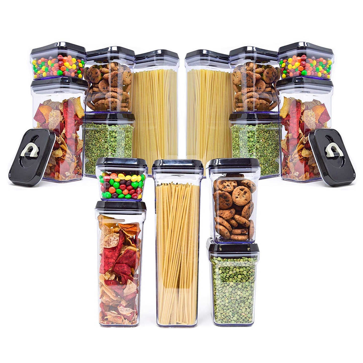 Zeppoli Air-Tight Food Storage Container Set - 5-Piece Set - Durable Plastic - BPA Free - Clear Plastic with Black Lids