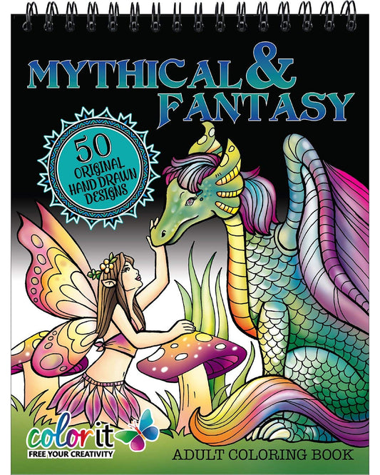 Mythical & Fantasy Adult Coloring Book - Features 50 Original Hand Drawn Designs Printed on Artist Quality Paper, Hardback Covers, Spiral Binding, Perforated Pages, Bonus Blotter [Spiral-bound] ColorIt and Terbit Basuki