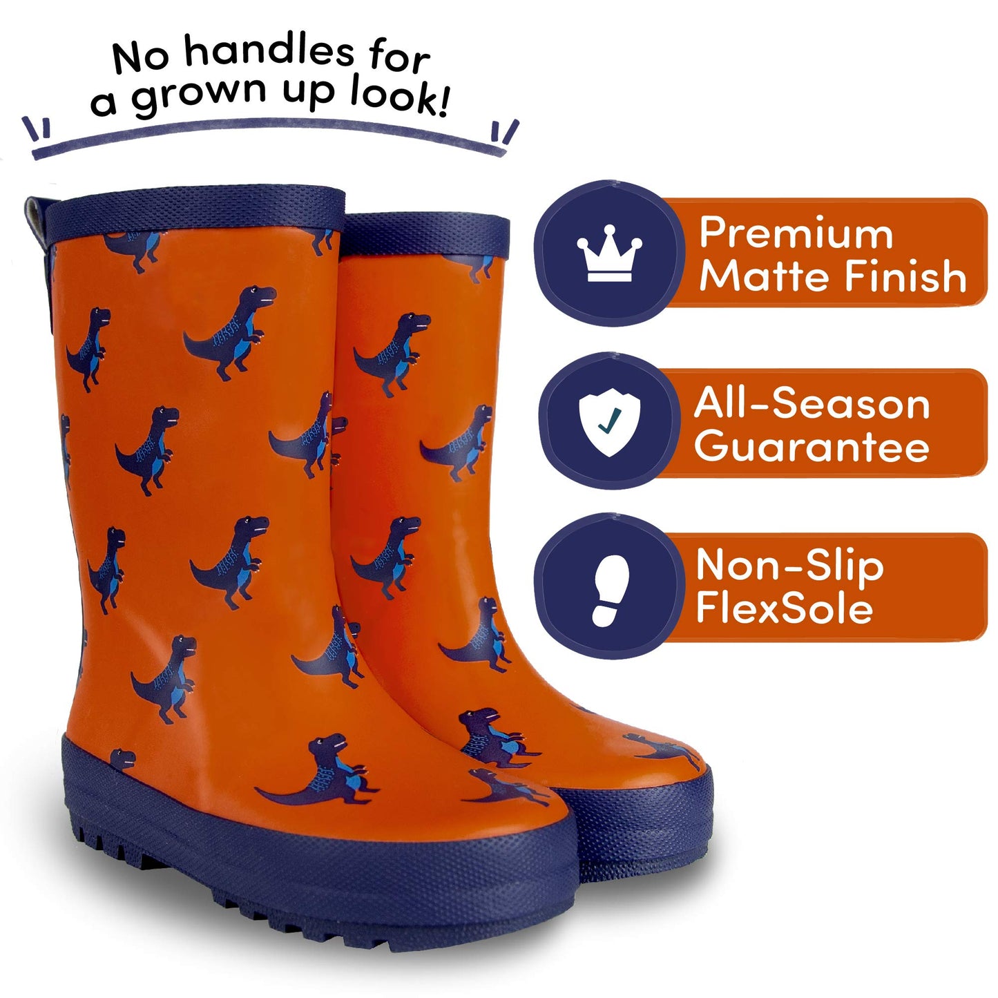 Lone Cone Elementary Collection - Premium Natural Rubber Rain Boots with Matte Finish for Toddlers and Kids, T-Rex, 3 Little Kid