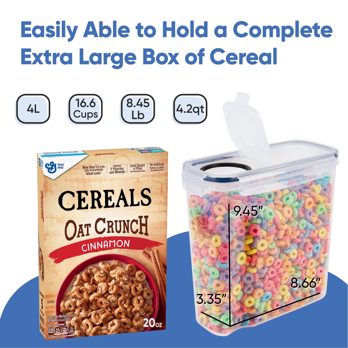 Cereal Containers Storage Set Large (4L,135.2 Oz), Airtight Food Storage Containers for Kitchen & Pantry Organization, Cereal Storage Container Set for Crunchiness, BPA Free Dispenser Keepers (4)