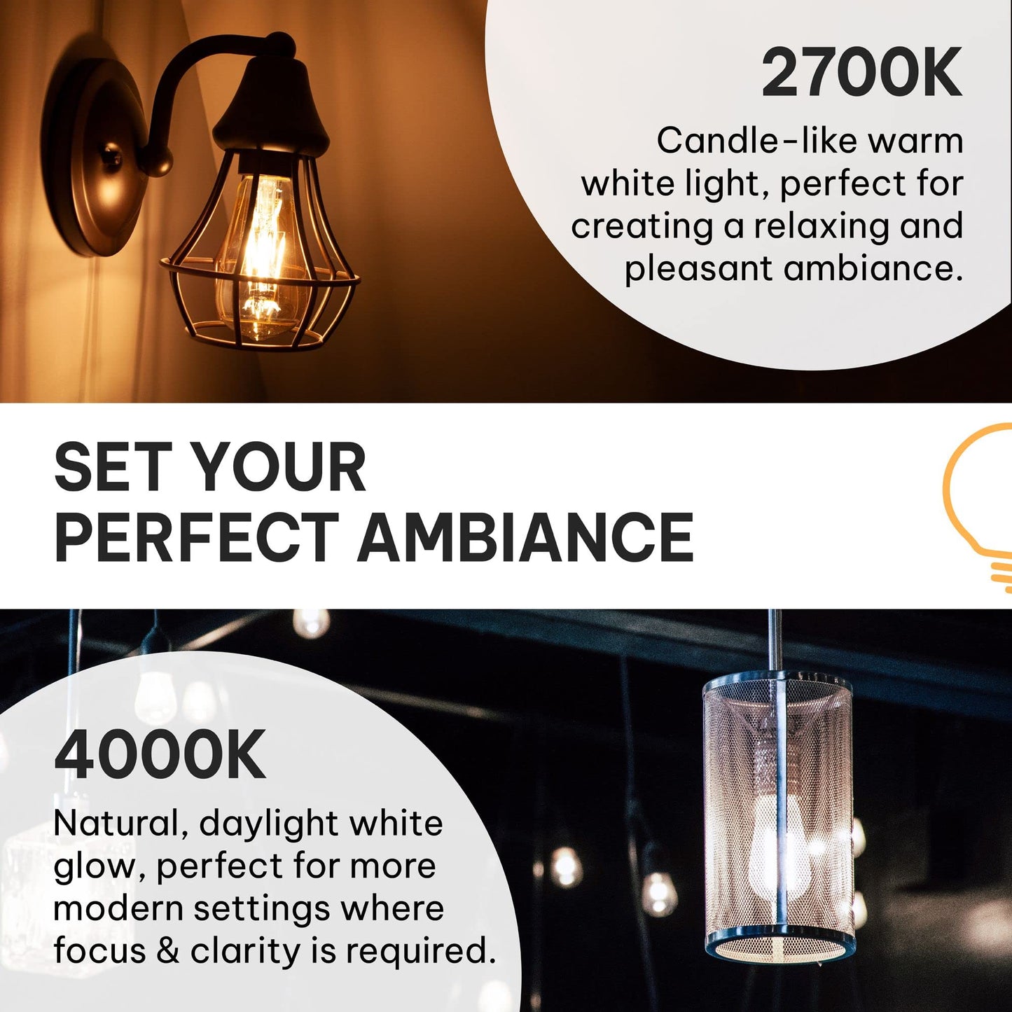 HUDSON BULB CO. Vintage LED 6W Edison Light Bulbs (6 Pack) - E26/E27 Base Light Bulbs 60 watt - 4000K Daylight White Light Bulbs - ST58 Style Filament Light Bulbs Set