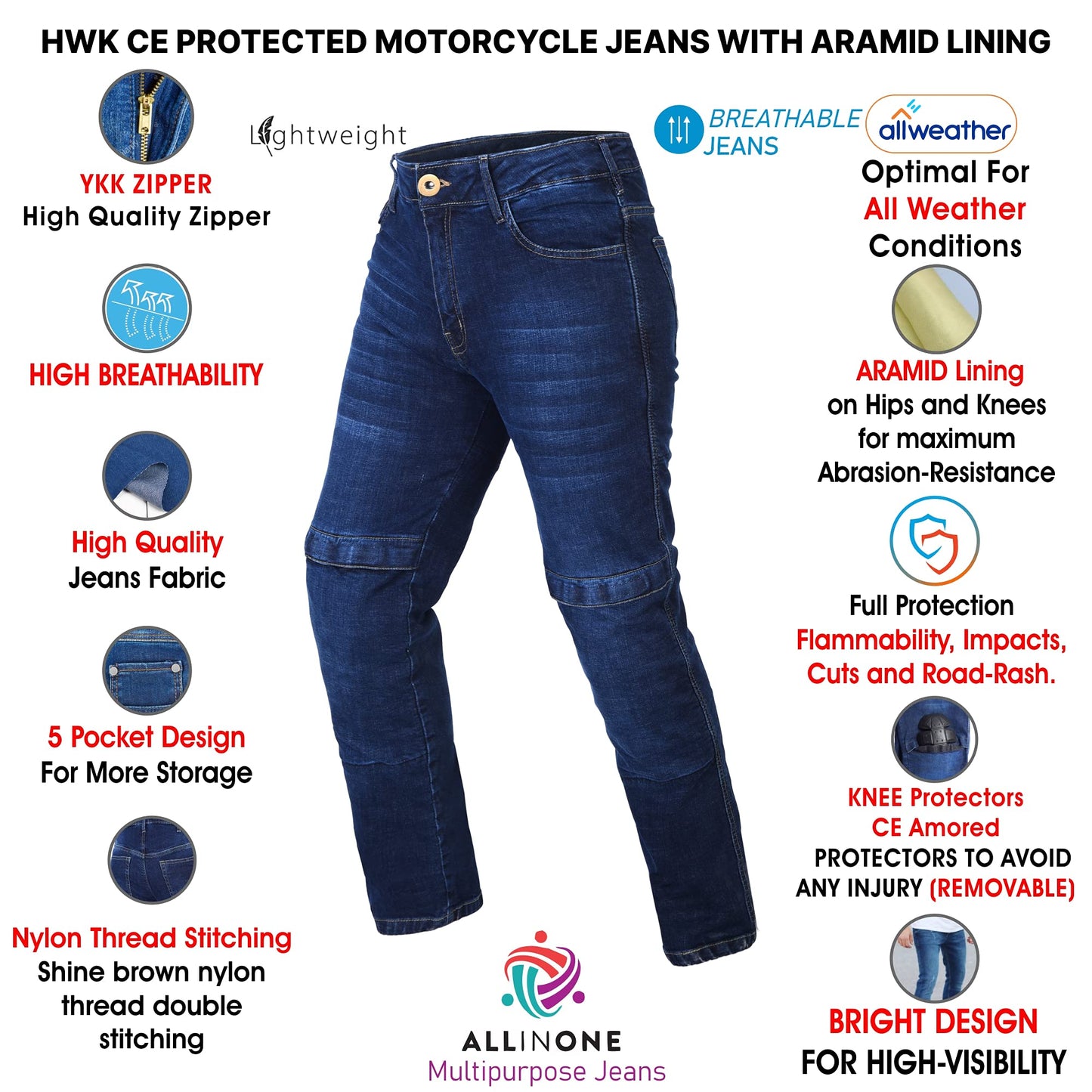 Motorcycle Jeans for Men with Aramid Cargo Work Motocross Denim Biker Riding Jeans