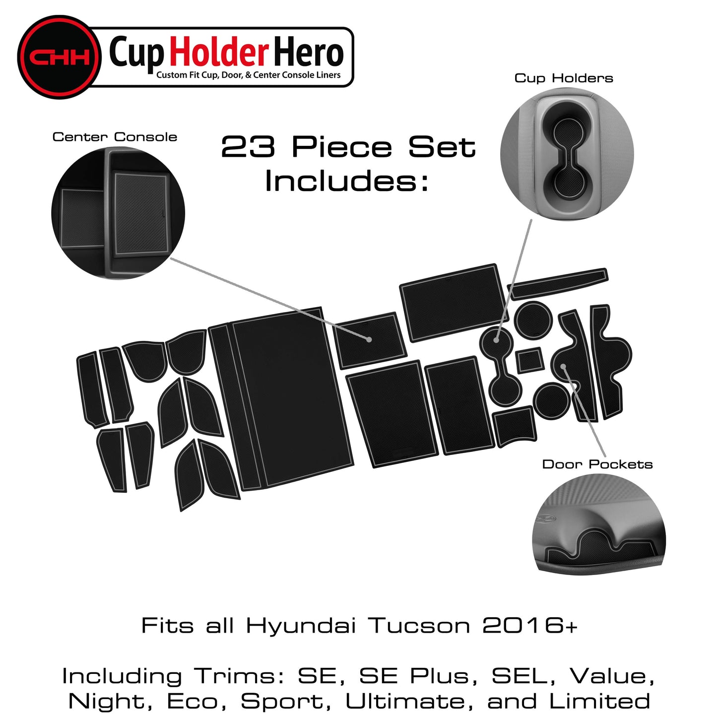 2016-2021 Hyundai Tucson - Premium Cup Holder Liners Kit