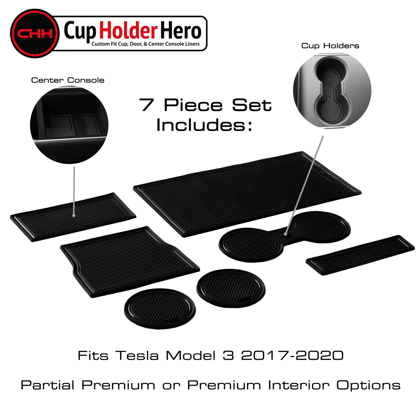 CupHolderHero for 2021-2023 Tesla Model Y Accessories - Interior Cup Holder Inserts, Center Console Liner Mats, Door Pocket 11-pc Set