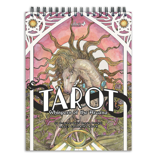 ColorIt Tarot: Whispers of The Arcana Spiral Bound Adult Coloring Book, 50 Single-Sided Designs of Major and Minor Arcana Cards, Thick Paper, Perforated Paper, Lay Flat Hardback Cover, & Ink Blotter