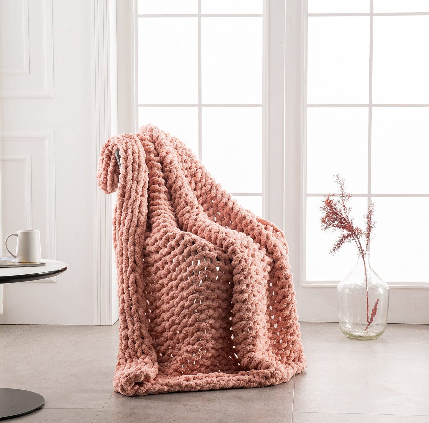 Hearth & Stone Chunky Knit Blanket- Soft Knitted Yarn Blanket - Handmade Throw Blanket Large - Crochet Throw Blanket for Sofa, Bed