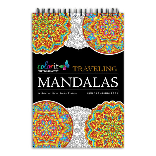 Traveling Mandalas Adult Coloring Book - Features 30 Original Hand Drawn Designs Printed on Artist Quality Paper, Hardback Covers, Spiral Binding, Perforated Pages, Bonus Blotter