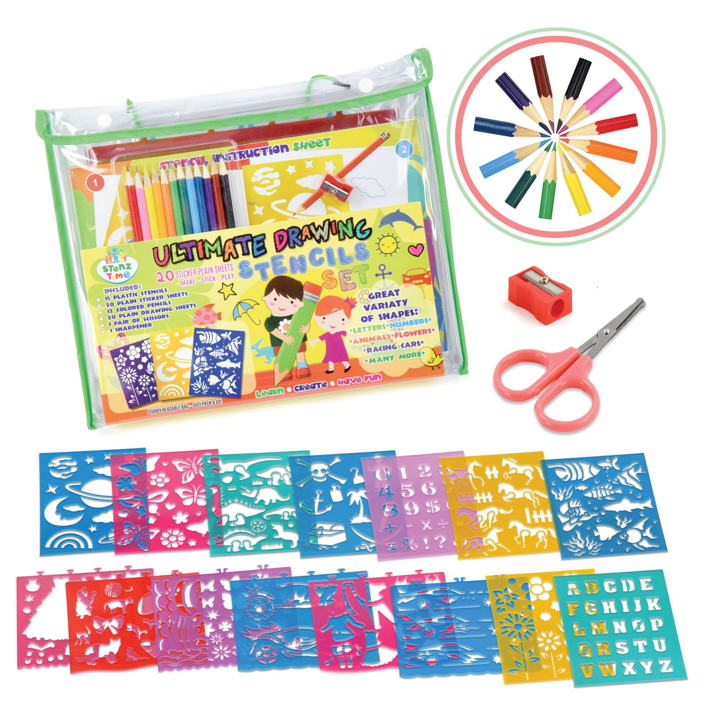 Ultimate Stencil Set | Large 70 Piece Stencil Drawing Kit with 260+ Shapes | Ideal Educational Toy and Creativity Kit | The Perfect Kids Gift for Any Occasion | by STENZTIME