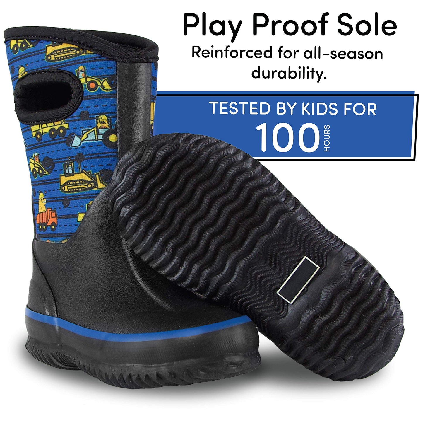 Lone Cone Insulating All Weather MudBoots for Toddlers and Kids - Warm Neoprene Boots for Snow, Rain, and Muck - Construction Monsters, 10 Toddler