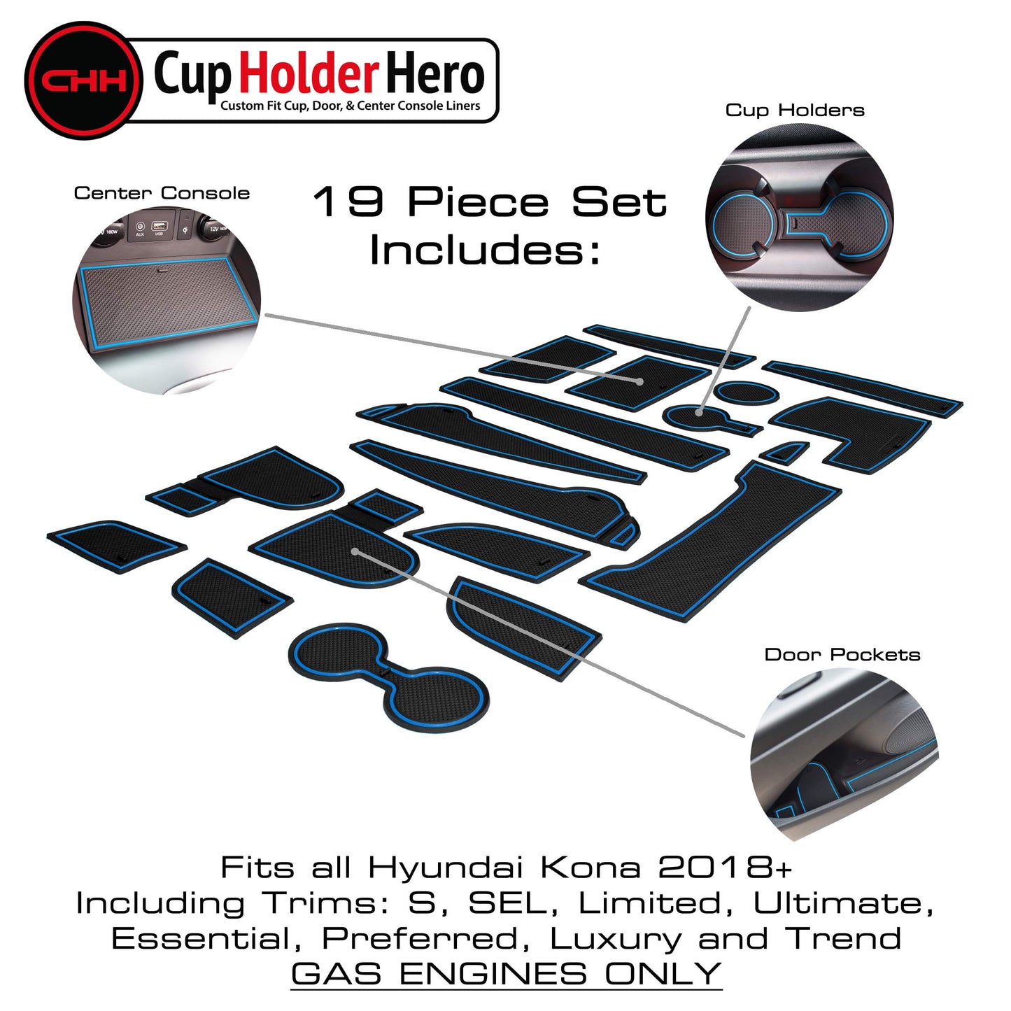 2018-2021 Hyundai Kona - Premium Cup Holder Liners Kit