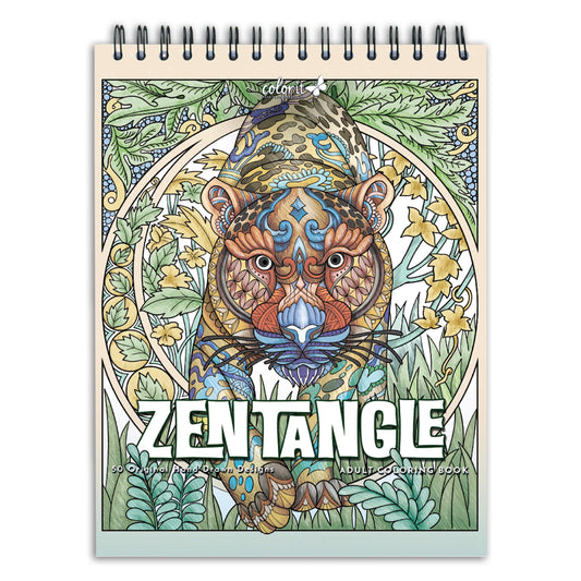 ColorIt Zentangle Spiral Bound Adult Coloring Book, 50 Zen Animal Kingdom Designs and Patterns for Meditation and Mindfulness, Thick Paper, Perforated Paper, Lay Flat Hard Cover, Ink Blotter Paper