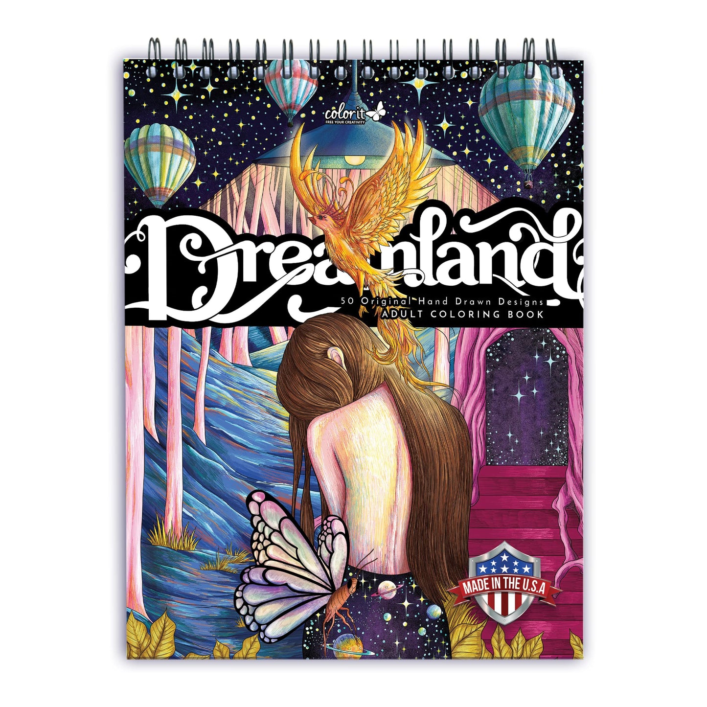 Dreamland Adult Coloring Book - 50 Single-Sided Designs, Thick Paper, Hardback Covers, Spiral Bound, Dreams Pages to Color