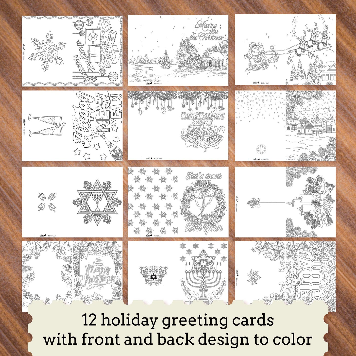 Unique Colorable Greeting Cards (12 Cards to Color with 12 Different Designs, Blank Inside, and 12 White Envelopes)