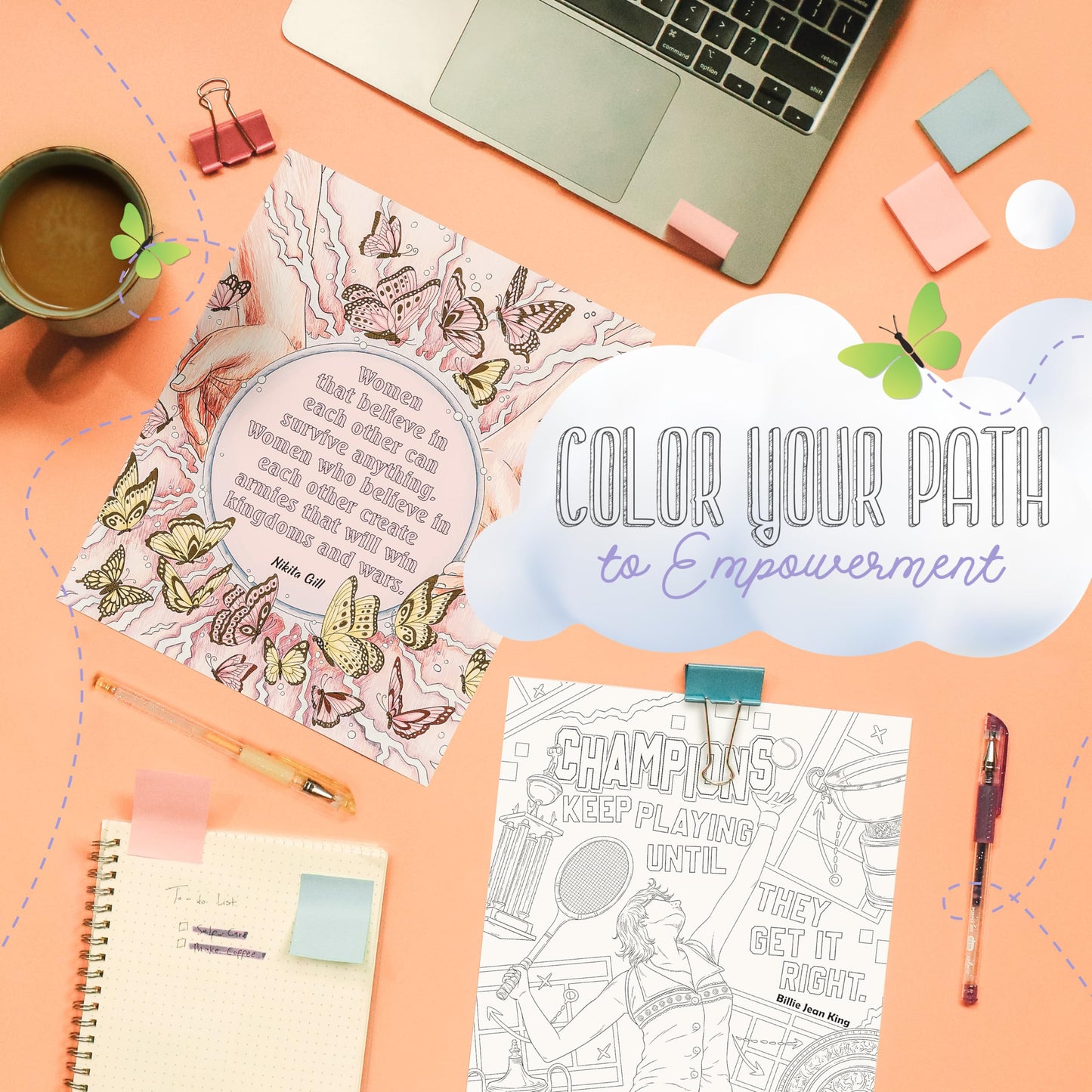 Colors of Inspiration, Remarkable Women Adult Coloring Book Spiral Bound, 50 Empowering Quotes and Affirmations, Thick Paper, Perforated Paper, Lay Flat Hard Cover, Ink Blotter