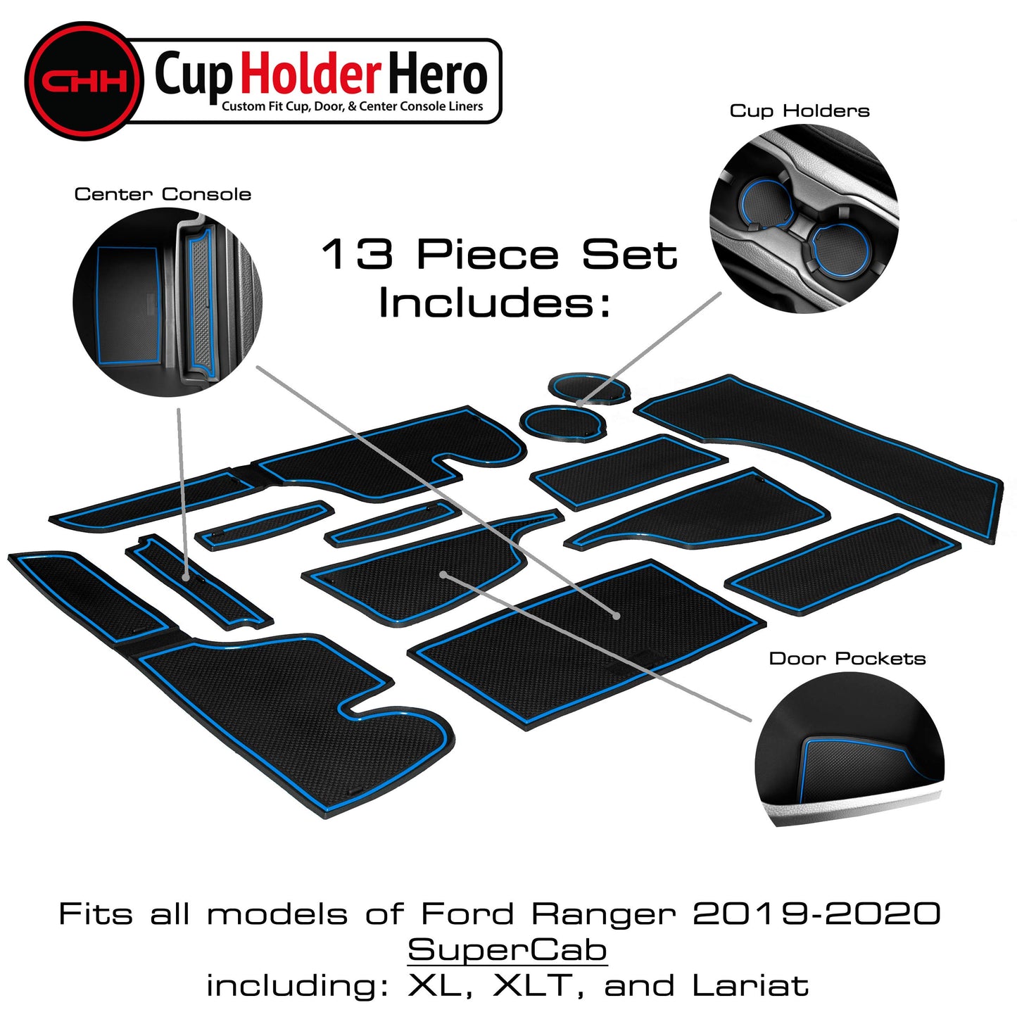 2019-2022 Ford Ranger - Premium Cup Holder Liners Kit