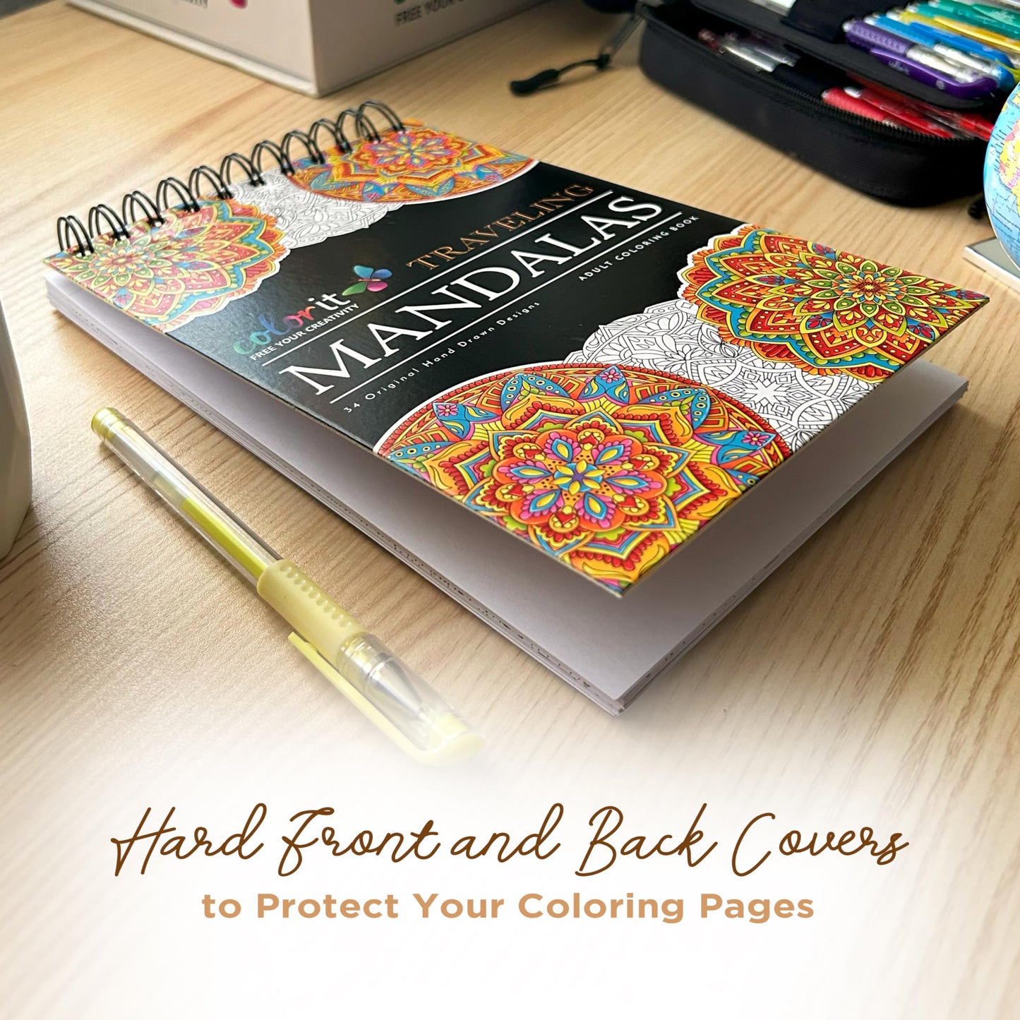 Traveling Mandalas Adult Coloring Book - Features 30 Original Hand Drawn Designs Printed on Artist Quality Paper, Hardback Covers, Spiral Binding, Perforated Pages, Bonus Blotter