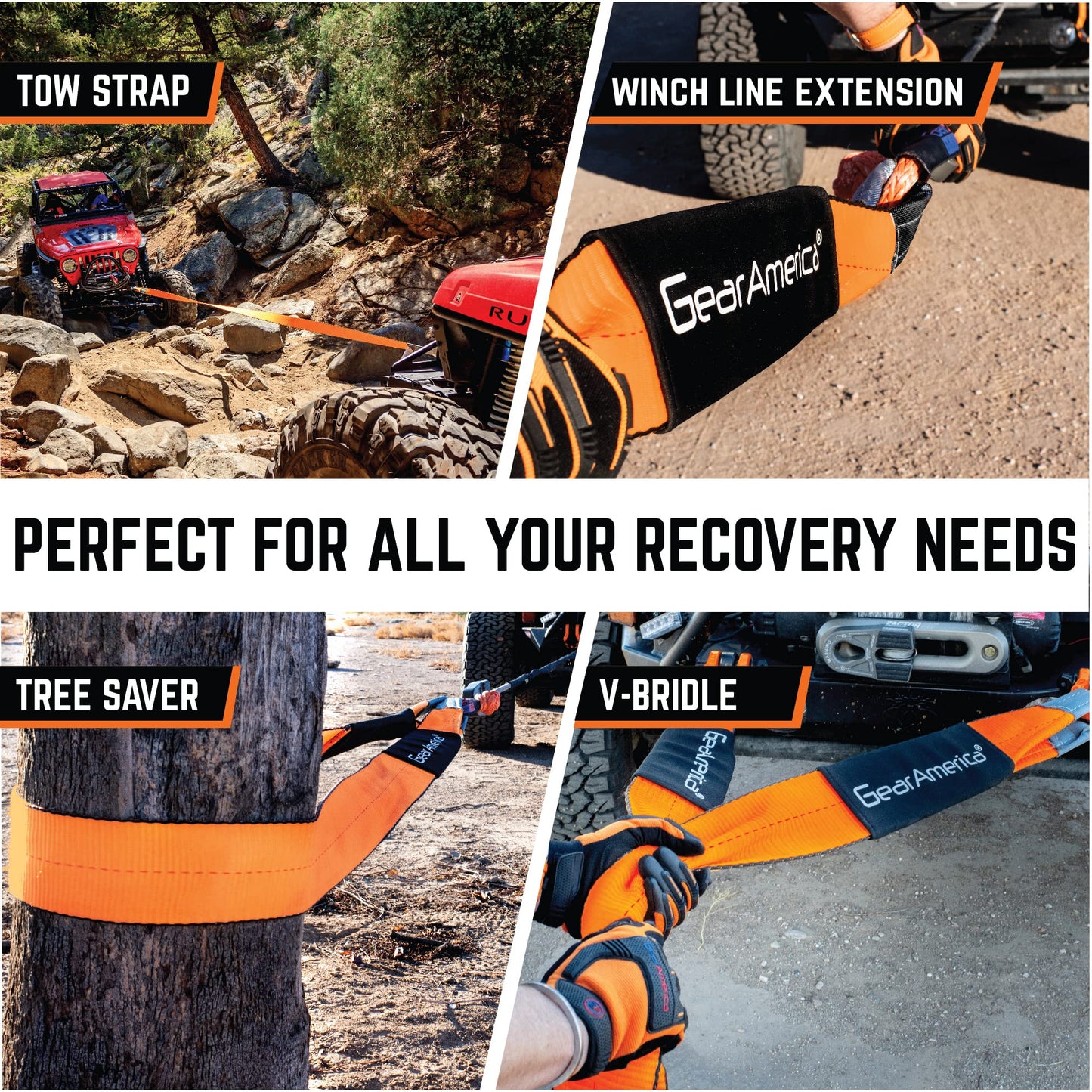 GearAmerica Tow Strap 4" x 30' (2 Pack) Tree Saver Winch Strap 46,076 lbs