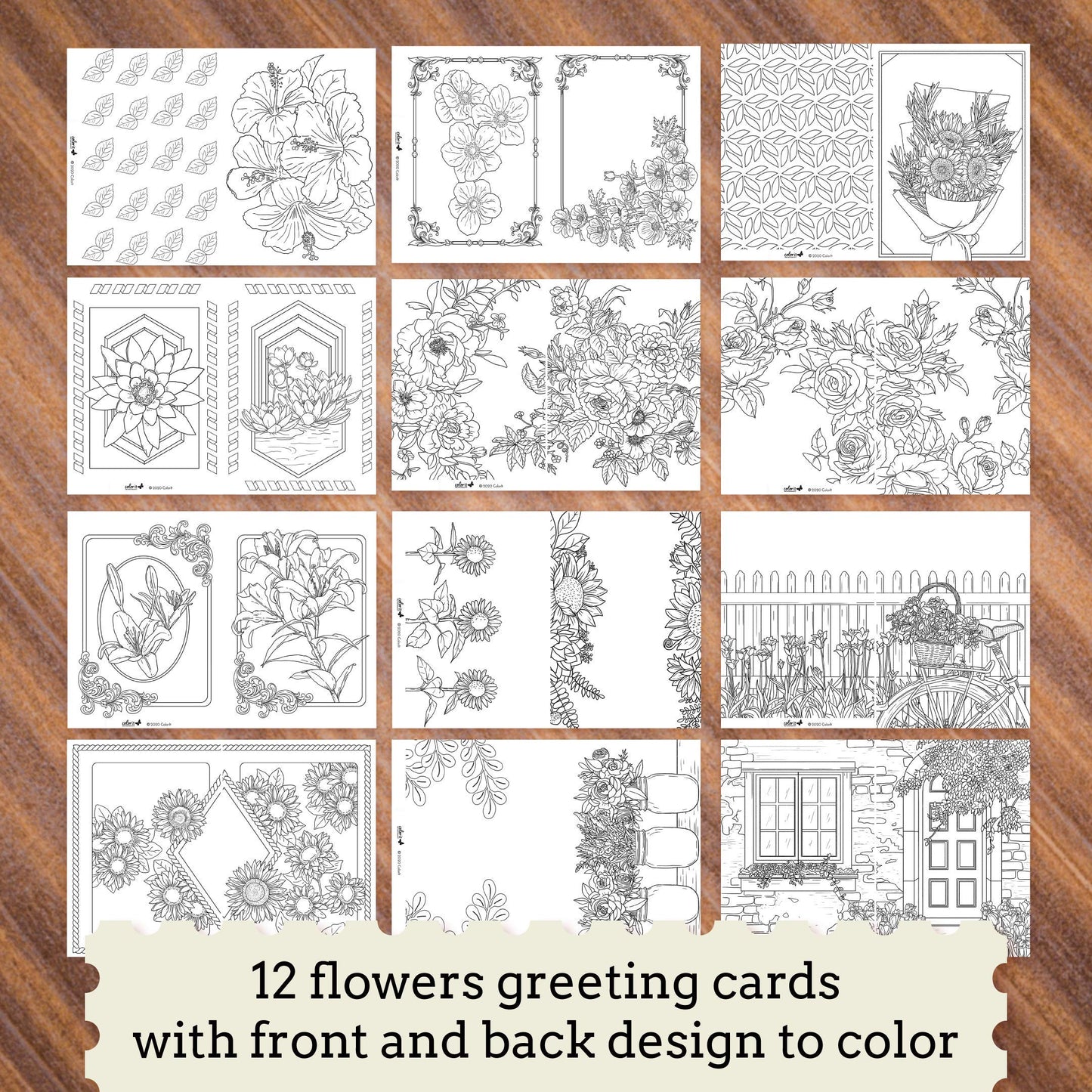 Unique Colorable Greeting Cards (12 Cards to Color with 12 Different Designs, Blank Inside, and 12 White Envelopes)