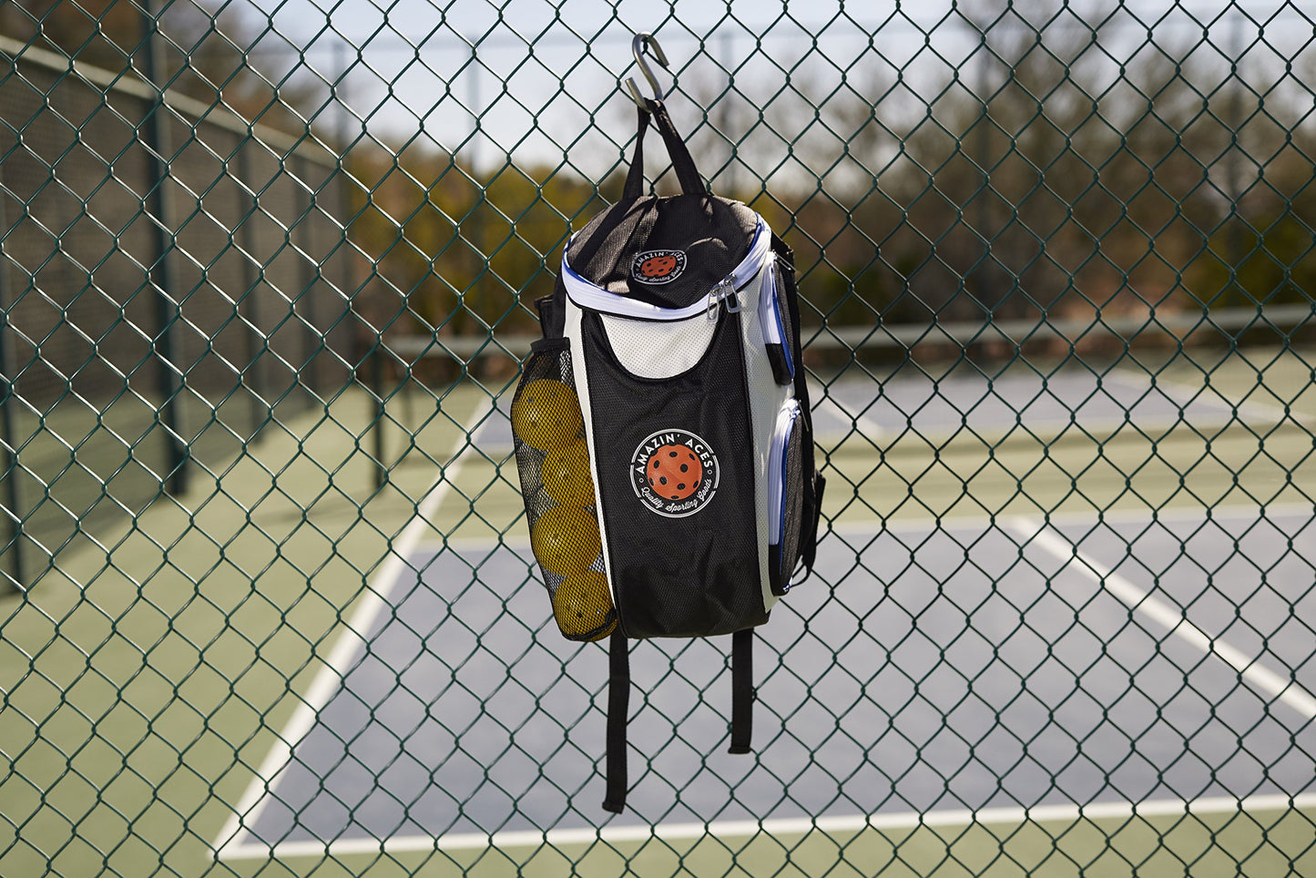 Amazin' Aces Premium Pickleball Backpack | Bag Features Pickleball Holder/Sleeve | Pack Fits Multiple Paddles | Convenient Pockets for Phone, Keys, & Wallet | Padded Back & Straps for Added Comfort