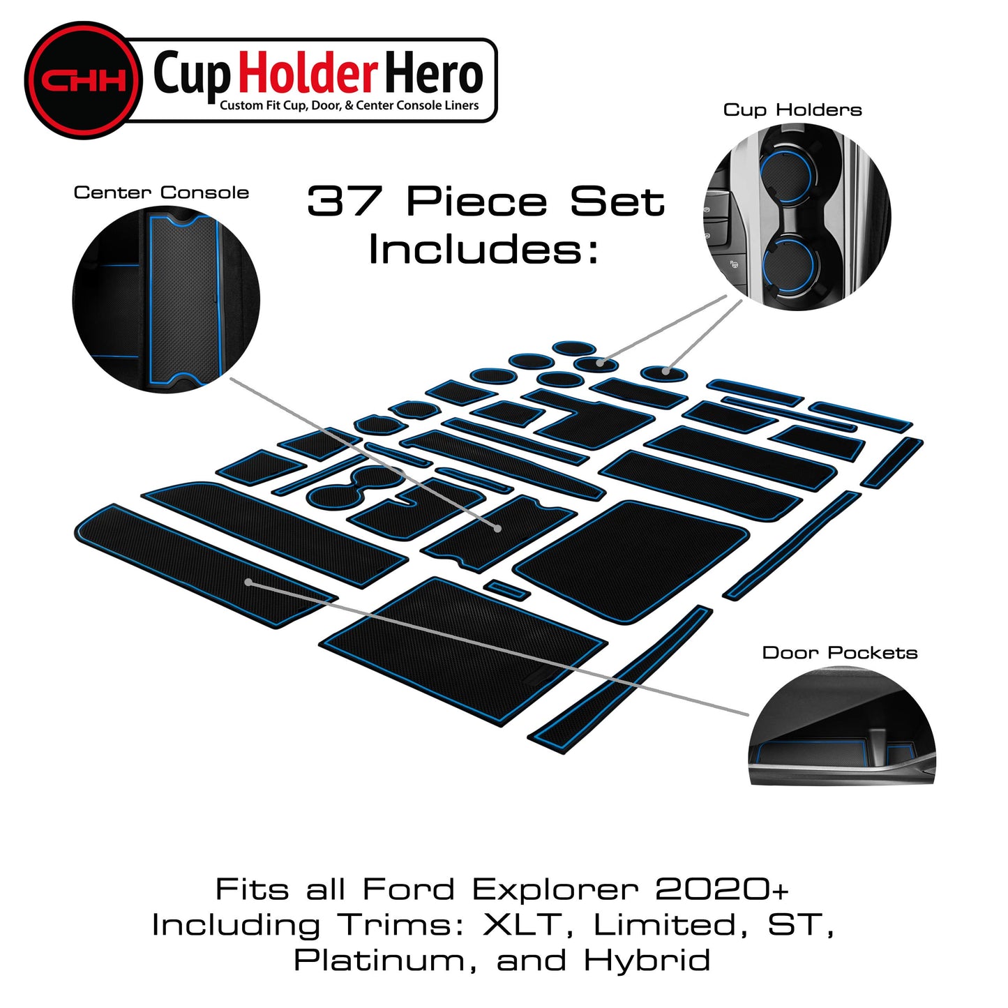 2020-2022 Ford Explorer - Premium Cup Holder Liners Kit