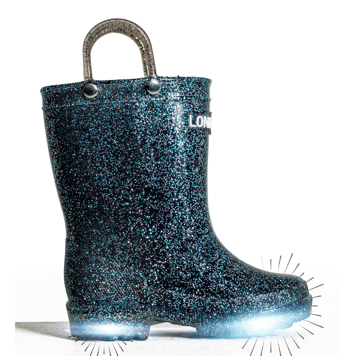 Glitter Light-Up Toddler Rain Boots with Easy Pull on Handles - Comfortable Shiny Kids Rain Boots for Boys and Girls - Fun & Safe Outdoor Play for All Seasons