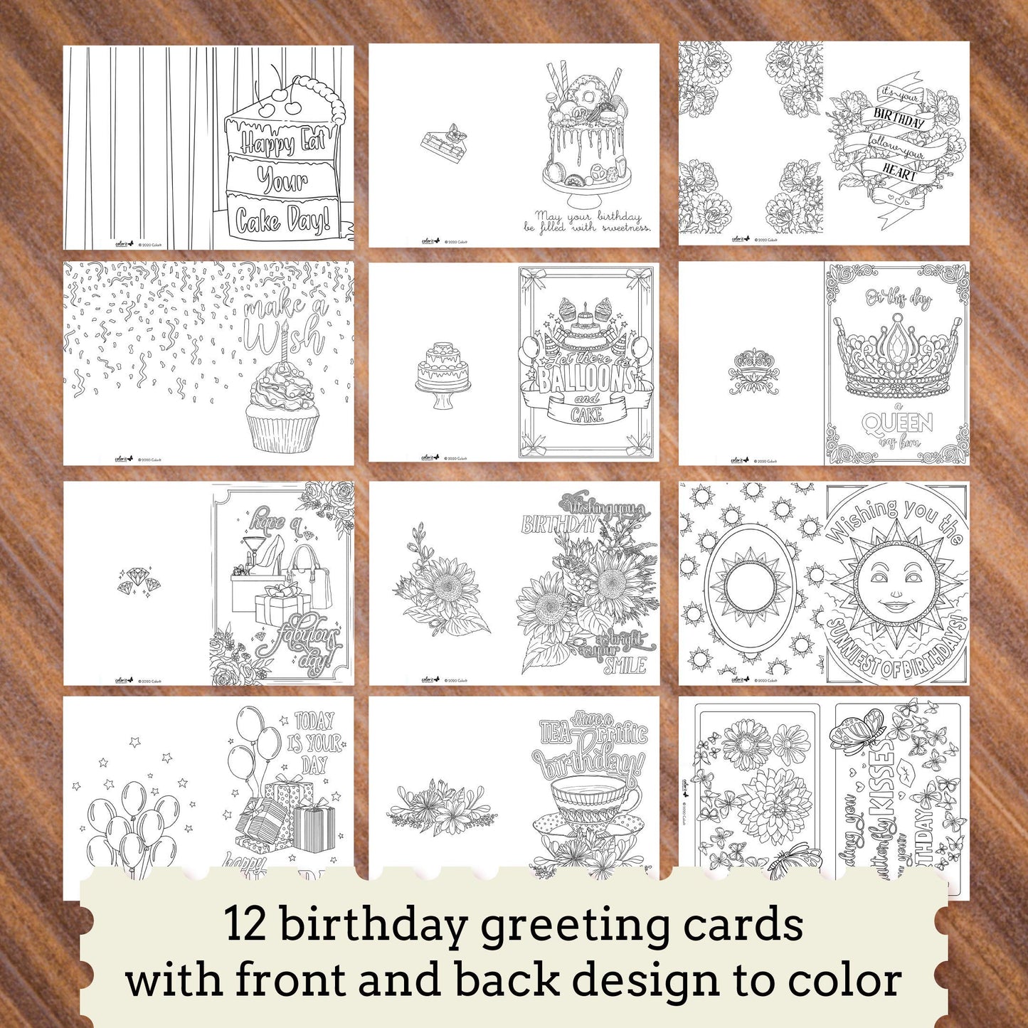 Unique Colorable Greeting Cards (12 Cards to Color with 12 Different Designs, Blank Inside, and 12 White Envelopes)