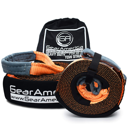 GearAmerica Tow Strap 3" x 20' (2 Pack) Heavy Duty Tree Saver Winch Strap 35,053 lbs Tow Rope Recovery Straps Off-Road - Weather Resistant Recovery Rope + Triple Reinforced Loops Towing Strap