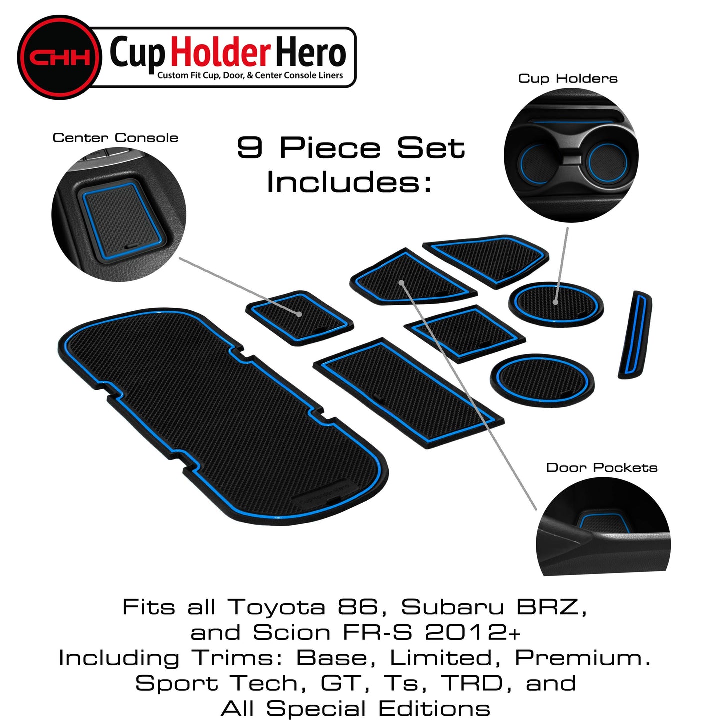 2012-2020 Subaru BRZ, Toyota 86, and Scion FR-S - Premium Cup Holder Liners Kit