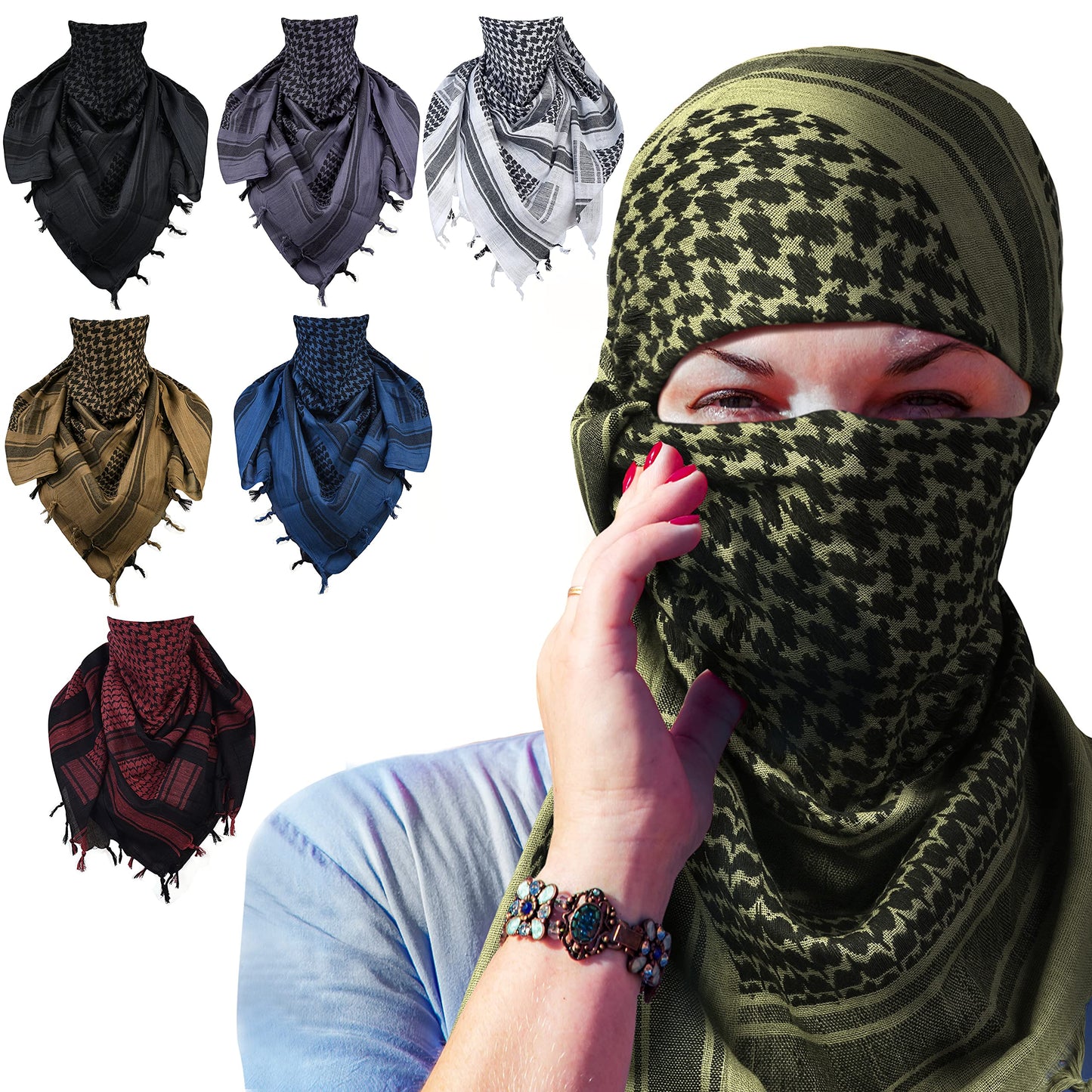 Shemagh Tactical Desert Military Head Scarf For Men Women Motorcycle Face Mask Biker Arab Wrap Summer Keffiyeh Cover Scarves (Green)?